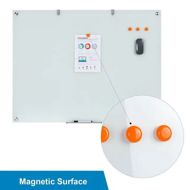 Alt view image 4 of 7 - Glass Dry Erase Board, 48 x 36 Inches Magnetic Glass Whiteboard | Frameless Glass Board, Wall Mount, 4' x 3', Frameless, For Office, Home, School