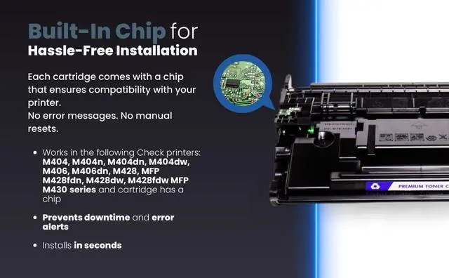Alt view image 3 of 7 - Replacement for HP 58A MICR Toner Cartridge W/ Chip for HP Laser Printers M404 M406 M428 M404n, M404dn, M404dw, M406dn, MFP M428fdn, M428dw, M428fdw MFP M430 3,000 Pages, Built in USA