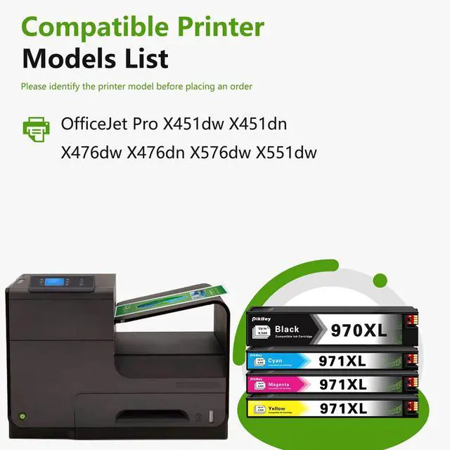 Alt view image 2 of 6 - 970XL 971XL Ink Cartridges Replacement for HP 970 971 Ink Cartridges for OfficeJet Pro X451dw X451dn X476dw X476dn X576dw X551dw 4 Pack (1Black, 1Cyan, 1Magenta, 1Yellow)