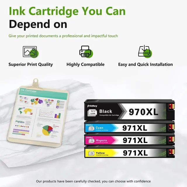 Alt view image 6 of 6 - 970XL 971XL Ink Cartridges Replacement for HP 970 971 Ink Cartridges for OfficeJet Pro X451dw X451dn X476dw X476dn X576dw X551dw 4 Pack (1Black, 1Cyan, 1Magenta, 1Yellow)