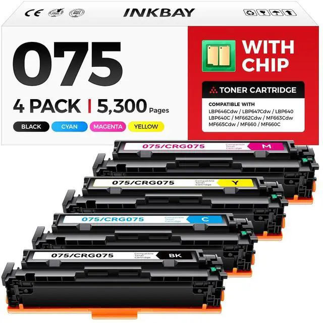 Main image of 075 Toner Cartridge Set 4-Pack with Chip Replacement for Canon 075 075H Toner Compatible with LBP646Cdw MF662Cdw MF664Cdw MF665Cdw LBP647Cdw LBP640 MF660 Laser Printer Ink Black Cyan Yellow Magenta