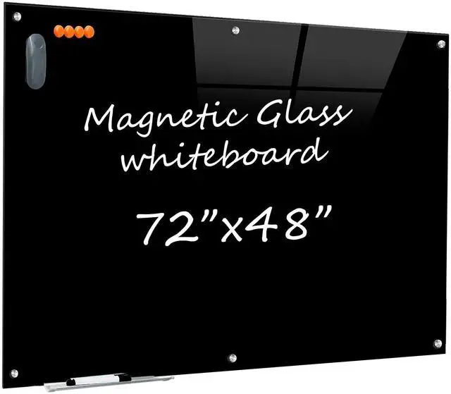 Main image of Black Glass Dry Erase Board - 72"X48" Magnetic Blackboard Large Frameless Whiteboard Clear Glass Wlack Boards with Super Strong Magnets, Wall Mounted for Office, School and Home