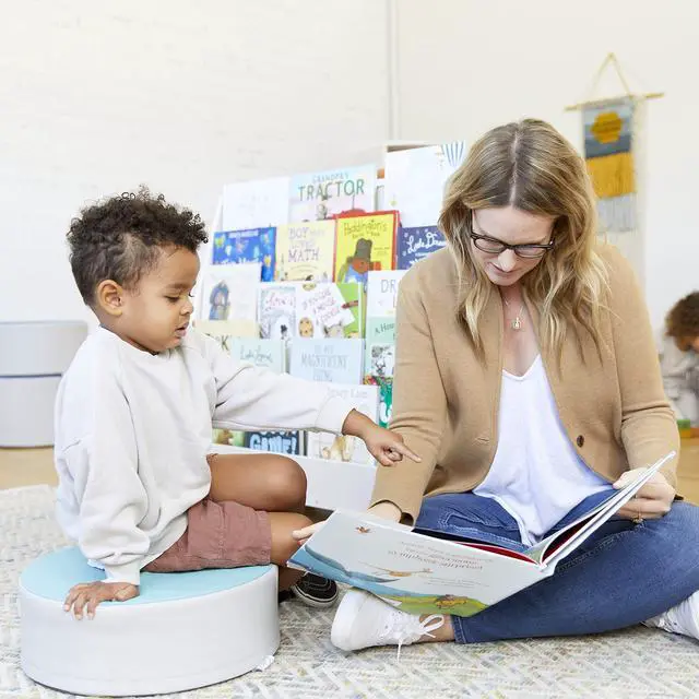 Alt view image 2 of 7 - Double-Sided Mobile Wooden Book Display, Classroom Organization, White Wash | Independent book browsing, 10 deep shelves, durable birch, GREENGUARD Gold Certified