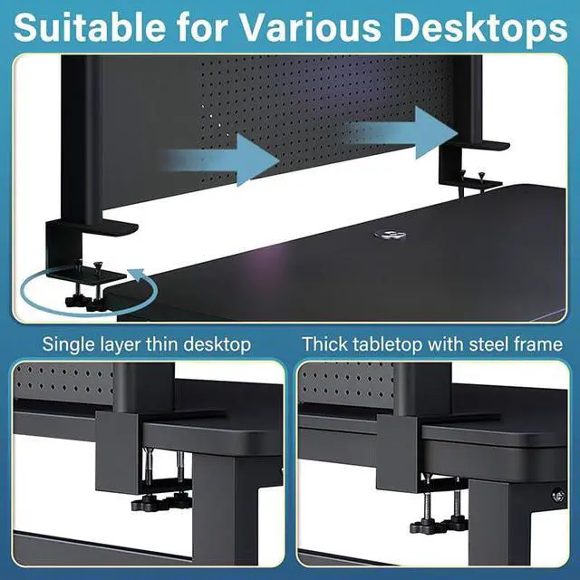 Alt view image 4 of 7 - Clamp On Desk Pegboard Shelf - Metal Desktop Organizer Hutch with 2 Shelves for Storage and Display, Desk Add-On Shelf for Office, Dorm, or Computer Monitor Stand, Black, 23.6In