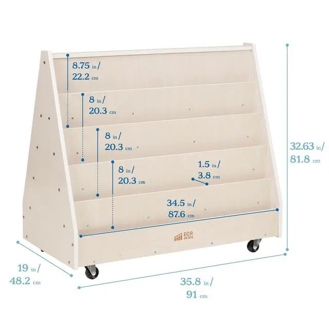 Alt view image 3 of 7 - Double-Sided Mobile Wooden Book Display, Classroom Organization, White Wash | Independent book browsing, 10 deep shelves, durable birch, GREENGUARD Gold Certified