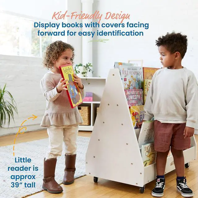 Alt view image 5 of 7 - Double-Sided Mobile Wooden Book Display, Classroom Organization, White Wash | Independent book browsing, 10 deep shelves, durable birch, GREENGUARD Gold Certified