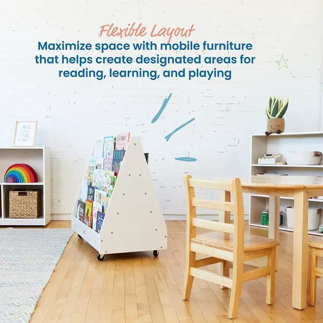 Alt view image 6 of 7 - Double-Sided Mobile Wooden Book Display, Classroom Organization, White Wash | Independent book browsing, 10 deep shelves, durable birch, GREENGUARD Gold Certified