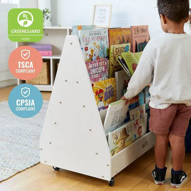 Alt view image 7 of 7 - Double-Sided Mobile Wooden Book Display, Classroom Organization, White Wash | Independent book browsing, 10 deep shelves, durable birch, GREENGUARD Gold Certified