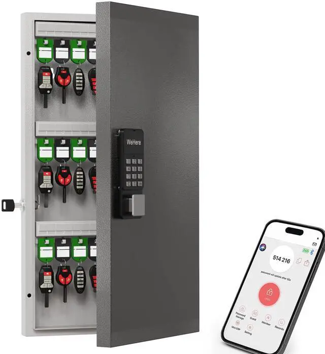 Main image of 48-Key Smart Key Lock Box Wall Mount Commercial Key Cabinet with App, Keypad, Bluetooth & WiFi Unlock (Sold Separately), Access Log Tracking, Key Management System for School, Rental, Office