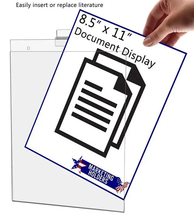 Alt view image 3 of 7 - 24 Pack Slatwall Sign Holder for 8.5" x 11" Advertisements Notices and Flyers in Retail Stores Boutiques and Showrooms Clear Acrylic Literature Sleeve No Assembly Required