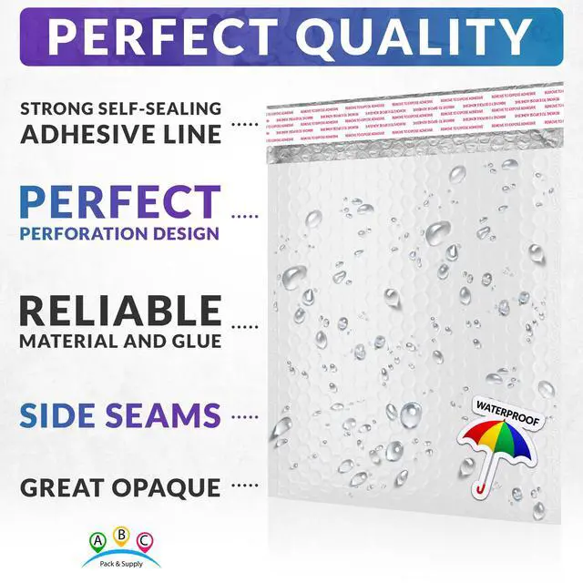 Alt view image 3 of 7 - Poly Bubble Mailers, 8.5 x 11 Inch White Padded Mailers, Self Seal Shipping Envelopes, Lightweight Poly Mailer Bags, Waterproof Mailing Bags, Pack of 100