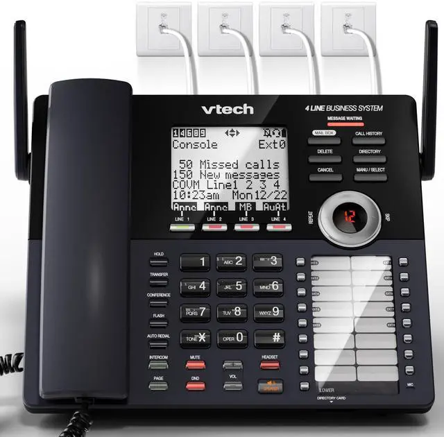 Main image of AM18447 Main Console 4-Line Small Business Phone System - Expandable to 10 Stations, Digital Answering Machine, Auto Attendant, Intercom & Custom Music on Hold, Black
