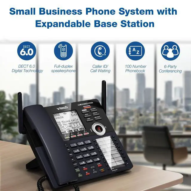Alt view image 3 of 7 - AM18447 Main Console 4-Line Small Business Phone System - Expandable to 10 Stations, Digital Answering Machine, Auto Attendant, Intercom & Custom Music on Hold, Black