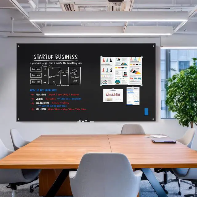 Alt view image 2 of 7 - Black Dry Erase Board 72" x 48", Black Whiteboard Glass Frameless, Large Magnetic Glass White Board for Office School