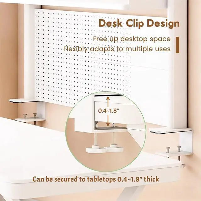 Alt view image 6 of 6 - Clamp On Desk Shelf Organizer with Pegboard Desk Hutch Dorm with Storage Bookshelf Desk Top Organizer Shelf Multi-Purpose White & Black Desktop Shelves & Office Shelves (White, W - 23.6")