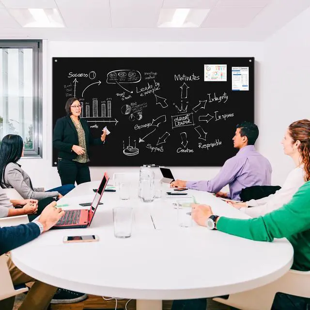 Alt view image 6 of 7 - Black Dry Erase Board 72" x 48", Black Whiteboard Glass Frameless, Large Magnetic Glass White Board for Office School