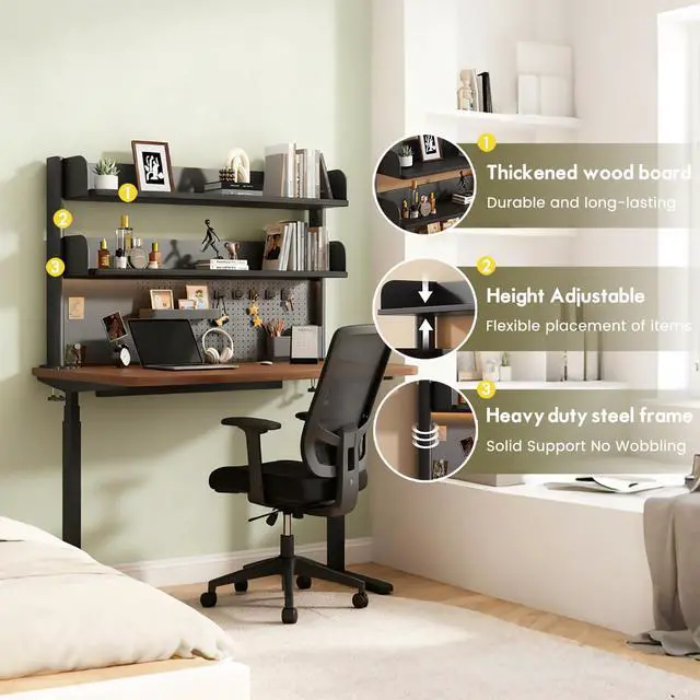 Alt view image 5 of 6 - Clamp On Desk Shelf Organizer with Pegboard Desk Hutch Dorm with Storage Bookshelf Desk Top Organizer Shelf Multi-Purpose White & Black Desktop Shelves & Office Shelves (Black, W - 23.6")