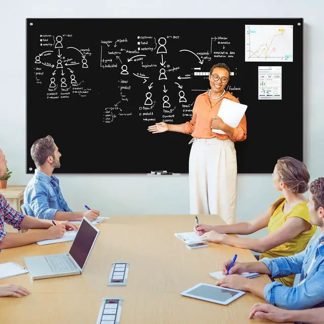 Alt view image 7 of 7 - Black Dry Erase Board 72" x 48", Black Whiteboard Glass Frameless, Large Magnetic Glass White Board for Office School