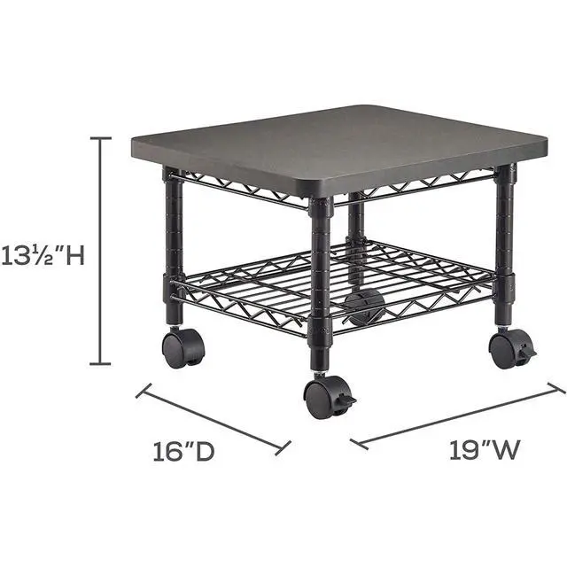 Alt view image 5 of 7 - Onyx Rolling Cart Printer Stand, Under-Desk Mobile Utility Table for Home Office with Steel Shelf, Black