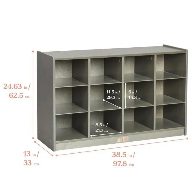 Alt view image 3 of 7 - 12 Cubby Mobile Tray Storage Cabinet, 3x4, Classroom Furniture, Grey Wash