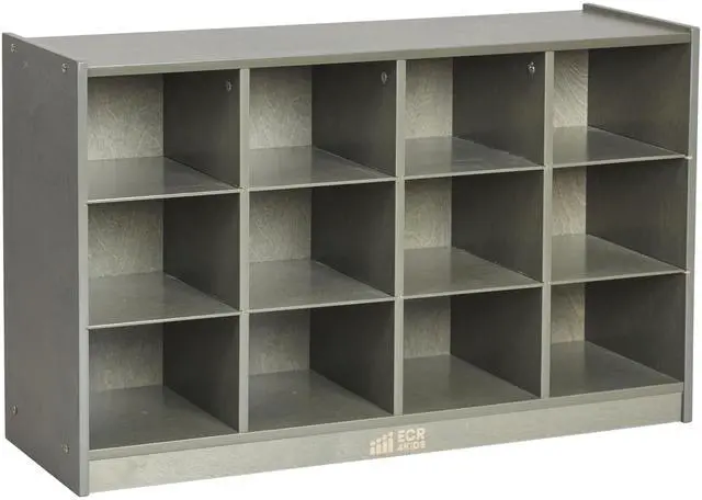 Main image of 12 Cubby Mobile Tray Storage Cabinet, 3x4, Classroom Furniture, Grey Wash