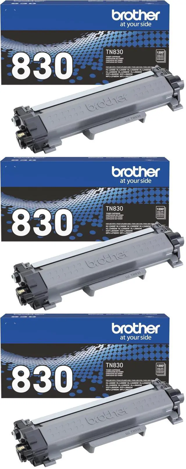 Main image of Genuine TN830 Black Standard Yield Printer Toner Cartridge - Print up to 1,200 Pages(1),(Pack of 3)