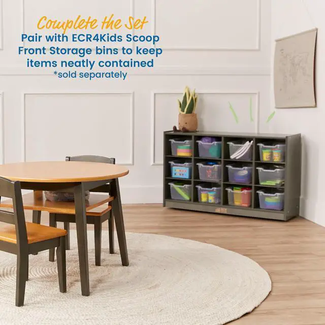 Alt view image 5 of 7 - 12 Cubby Mobile Tray Storage Cabinet, 3x4, Classroom Furniture, Grey Wash