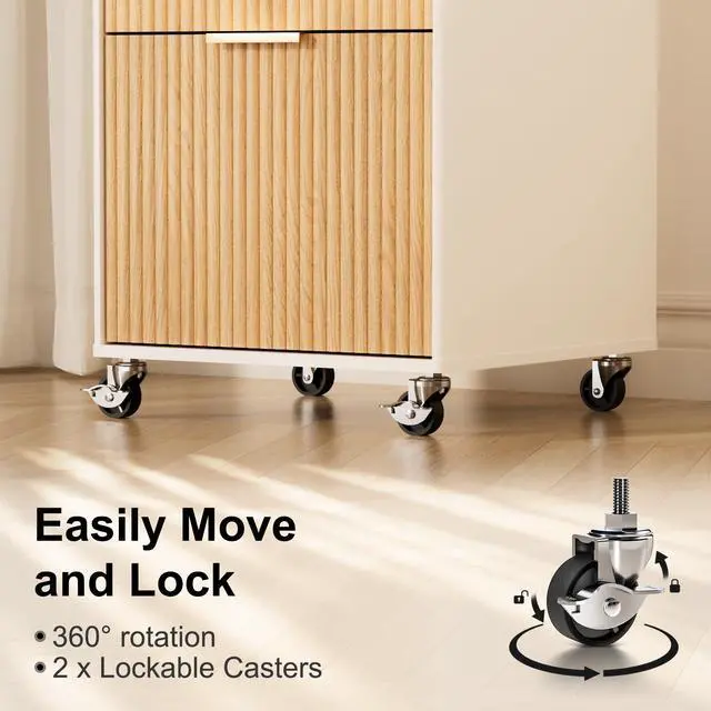 Alt view image 5 of 7 - 3 Drawers Fluted Mobile File Cabinet with Lock, Rolling File Cabinet Printer Stand Table, Under Desk Wooden Filing Cabinets for Home Office Essentials Storage Organization Furniture Letters/A4(Oak)