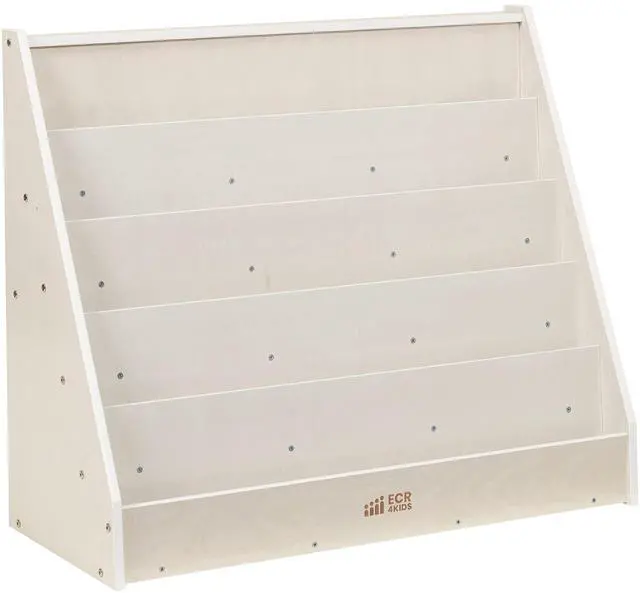 Main image of Single-Sided Wooden Book Display, Montessori Furniture, White Wash | Independent book browsing, 5 deep shelves, home and classroom use, durable birch, GREENGUARD Gold Certified
