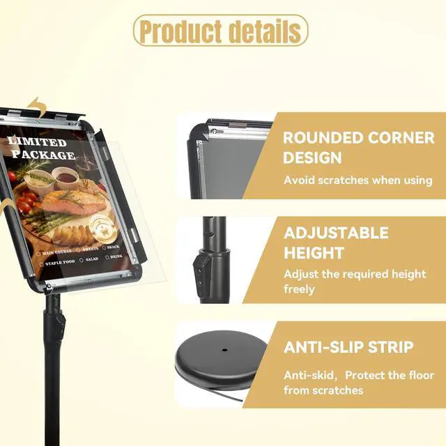 Alt view image 4 of 6 - Sign Stand Holder 6PACK Floor Sign Holder with Base for 8.5x11 inches,Both Vertical & Horizontal View Displayed,Snap-Open Frame with Safety Corner for School Church,Black