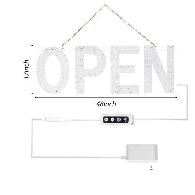 Alt view image 2 of 6 - LED Open Sign for Business,48"x17" Dimmable Brightness Large Electric Light Up Sign, Hanging Installation for Store Restaurant Office Bar Hotel Salon (warm white)