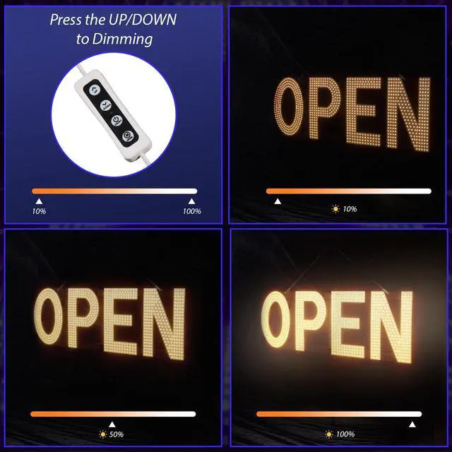 Alt view image 3 of 6 - LED Open Sign for Business,48"x17" Dimmable Brightness Large Electric Light Up Sign, Hanging Installation for Store Restaurant Office Bar Hotel Salon (warm white)