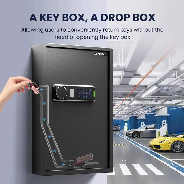 Alt view image 4 of 7 - 172 Key Heavy Duty Lock Box Wall Mount for Keys with Code | Electeonic Key Cabinet with Key-Out Tags, Deposit Slot, Adjustable Hooks, Silent Mode, LED Light For Key Storage Management