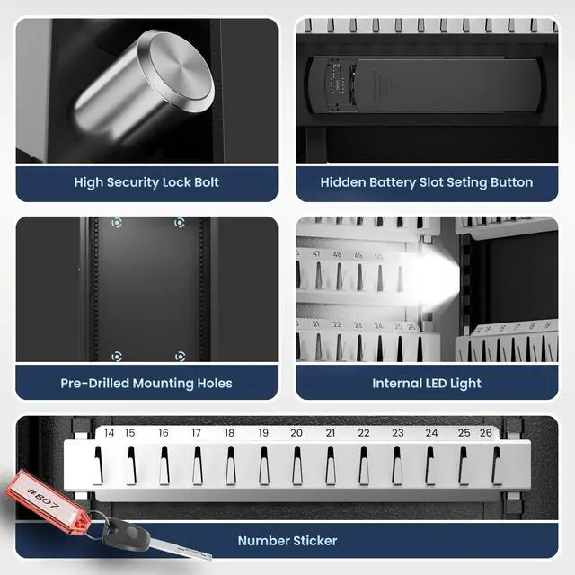 Alt view image 6 of 7 - 172 Key Heavy Duty Lock Box Wall Mount for Keys with Code | Electeonic Key Cabinet with Key-Out Tags, Deposit Slot, Adjustable Hooks, Silent Mode, LED Light For Key Storage Management