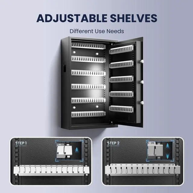Alt view image 5 of 7 - 172 Key Heavy Duty Lock Box Wall Mount for Keys with Code | Electeonic Key Cabinet with Key-Out Tags, Deposit Slot, Adjustable Hooks, Silent Mode, LED Light For Key Storage Management