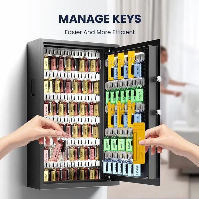 Alt view image 7 of 7 - 172 Key Heavy Duty Lock Box Wall Mount for Keys with Code | Electeonic Key Cabinet with Key-Out Tags, Deposit Slot, Adjustable Hooks, Silent Mode, LED Light For Key Storage Management