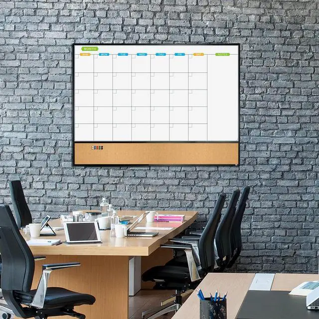 Alt view image 4 of 6 - Magnetic Calendar Whiteboard & Bulletin Corkboard Combination, Combo Board 48 x 36 Inch, Black Aluminum Frame Wall Mounted Board for Office Home and School with 10 Push Pins