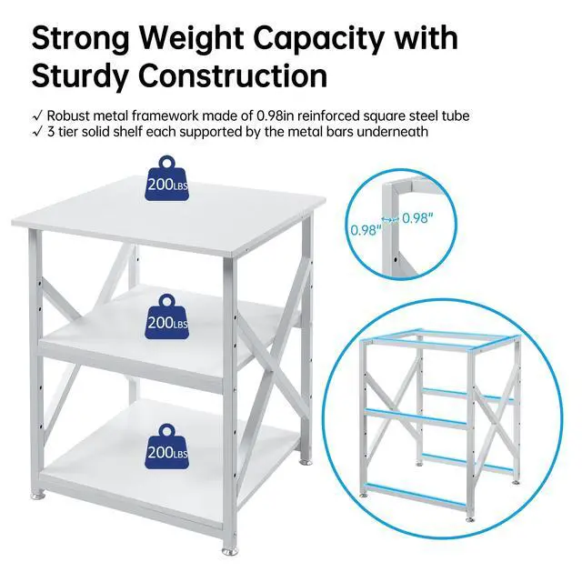 Alt view image 4 of 7 - Large Printer Stand with Height Adjustable Storage Shelf, 23.6 x 23.6 Inches Square Printer Table with Industrial Wheels, Multi-use 3 Tier Rolling Printer Cart for Home Office - White
