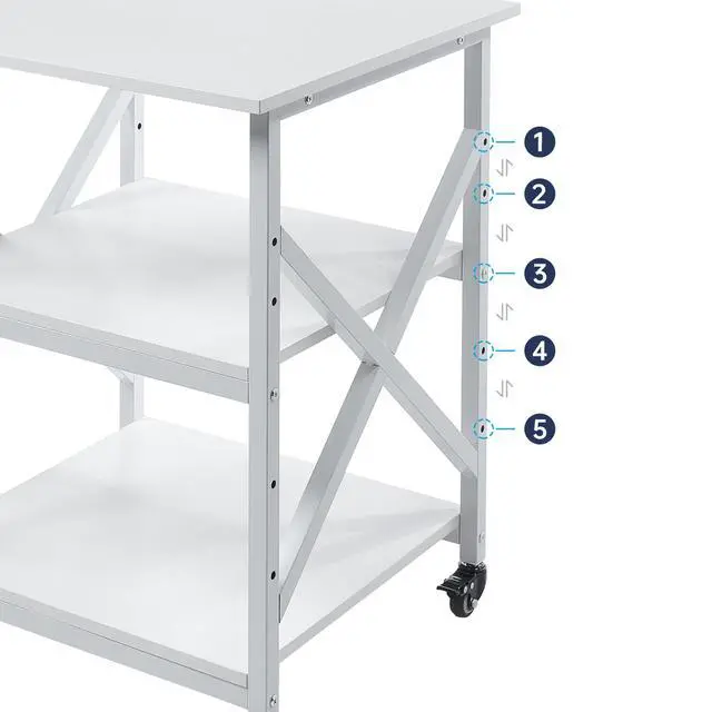 Alt view image 6 of 7 - Large Printer Stand with Height Adjustable Storage Shelf, 23.6 x 23.6 Inches Square Printer Table with Industrial Wheels, Multi-use 3 Tier Rolling Printer Cart for Home Office - White