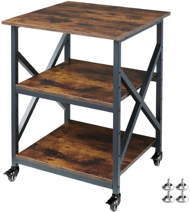 Main image of 23.6 x 23.6 Inches Large Printer Stand, 3 Tier Square Printer Table with Height Adjustable Storage Shelf, Rolling Printer Cart with Industrial Wheels for Home Office - Rustic Brown