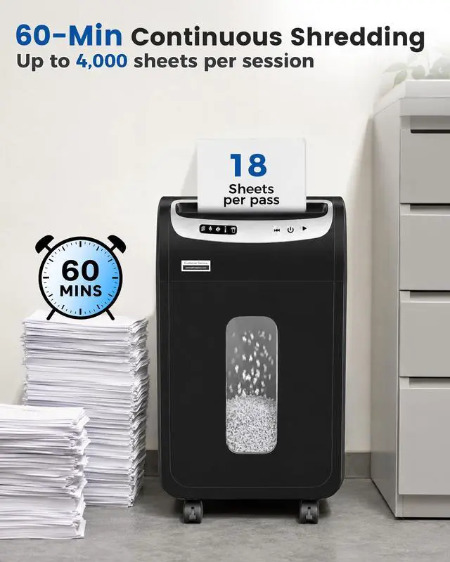 Alt view image 3 of 7 - 18-Sheet Paper Shredder for Home Office Heavy Duty Micro Cut | 60-Minute Micro Cut P-4 Security, Auto-Reverse Anti-Jam System, 7.9-Gallon Pullout Bin, Shreds Staples/CD/Credit Cards (ETL)