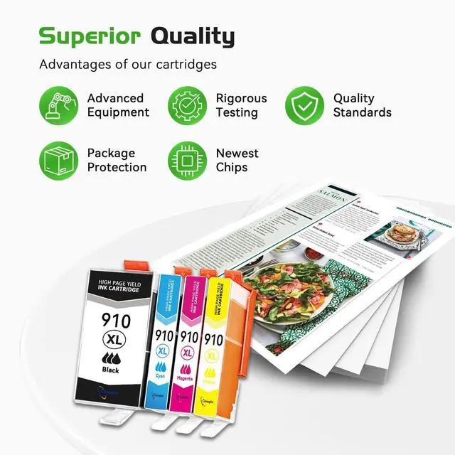 Alt view image 5 of 7 - 910XL Ink Cartridges Replacement for HP 910 910XL Ink Cartridges Combo Pack Work with HP OfficeJet Pro 8020 8025 8010 8035 8022 8030 8025e 8015e 8028e 8035e Printers (4Pack, Black Cyan Magenta Yellow)