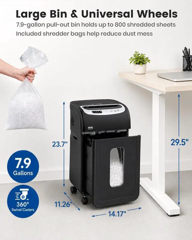 Alt view image 5 of 7 - 18-Sheet Paper Shredder for Home Office Heavy Duty Micro Cut | 60-Minute Micro Cut P-4 Security, Auto-Reverse Anti-Jam System, 7.9-Gallon Pullout Bin, Shreds Staples/CD/Credit Cards (ETL)