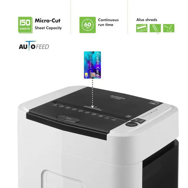 Alt view image 2 of 7 - High Security 150-Sheet Auto Feed Micro-Cut Paper and Credit Card Shredder with 6.3 Gallon Pullout Basket / 60 Minutes/Security Level P-4