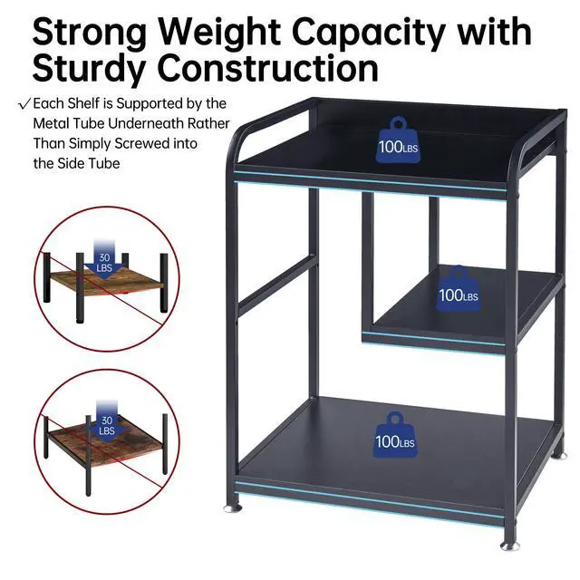 Alt view image 3 of 7 - Printer Stand with Storage Shelf for Home Office Organization, 22 x 18 Inch Large Printer Table with Wheels, Shredder Stand, CPU Stand, Rolling Cart for Host Computer, PC Tower, Desktop- Black