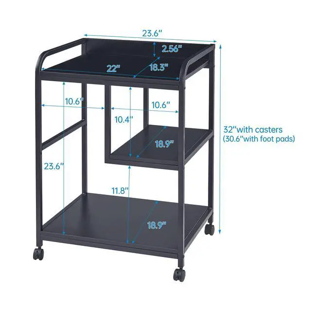 Alt view image 2 of 7 - Printer Stand with Storage Shelf for Home Office Organization, 22 x 18 Inch Large Printer Table with Wheels, Shredder Stand, CPU Stand, Rolling Cart for Host Computer, PC Tower, Desktop- Black