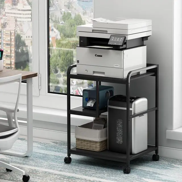 Alt view image 4 of 7 - Printer Stand with Storage Shelf for Home Office Organization, 22 x 18 Inch Large Printer Table with Wheels, Shredder Stand, CPU Stand, Rolling Cart for Host Computer, PC Tower, Desktop- Black