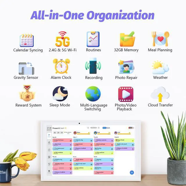 Alt view image 2 of 7 - 15.6 Inch Digital Calendar Wall Touch Screen, Electronic Family Calendar & Smart Chore Chart, Digital Wall Calendar for Family Planner Task Organizer (White)