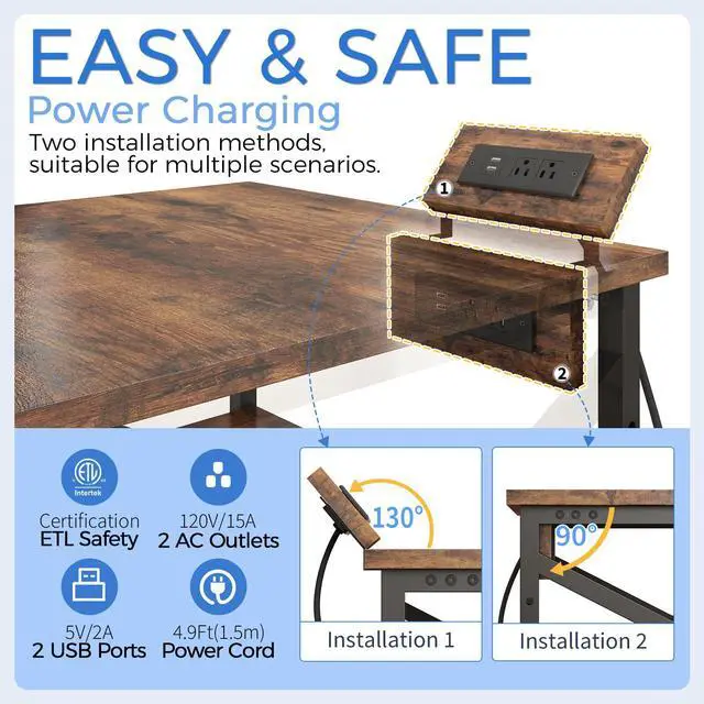 Alt view image 4 of 7 - Large Printer Stand with Power Outlet, with Height Adjustable Storage Shelf, 3 Tier Rolling Printer Cart with Industrial Wheels, 23.6 x 23.6 Inches Printer Table for Home Office, Rustic Brown