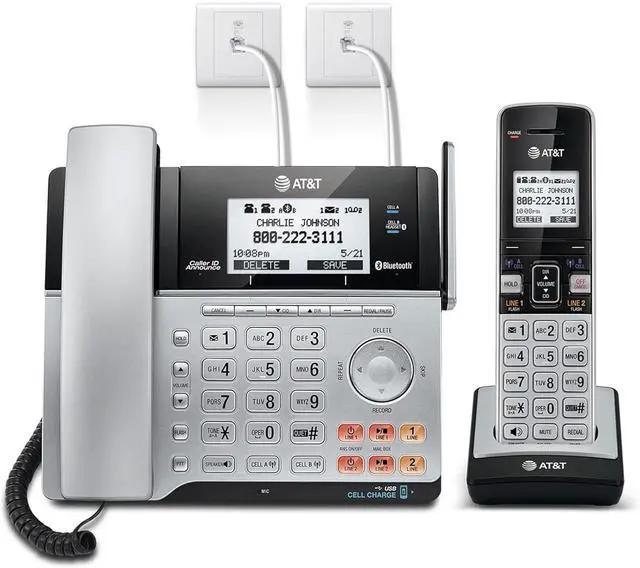 Main image of TL86103 2-Line Corded/Cordless Phone System for Small Business with Answering Machine, Connect-to-Cell Bluetooth, Caller ID, Intercom, Long Range & Expandable to 12 Handsets (Silver/Black)